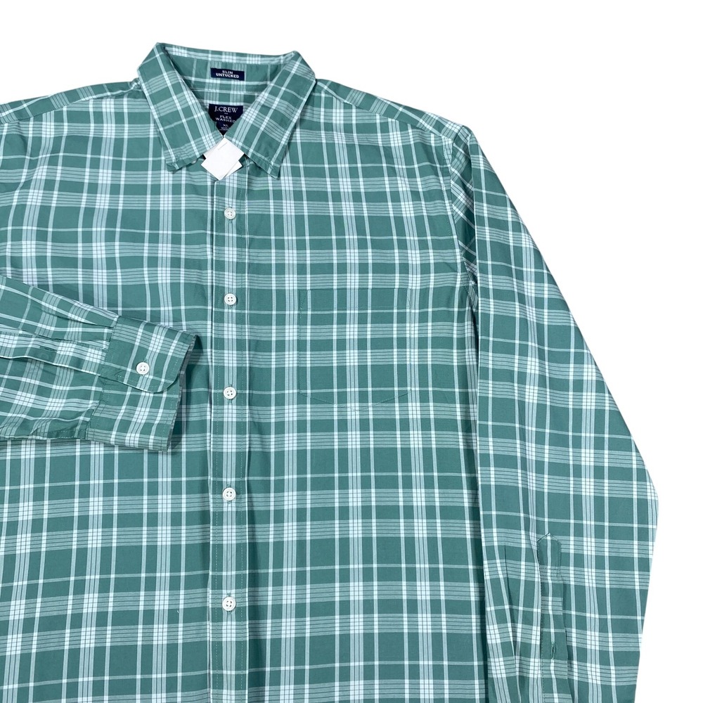 J. Crew Slim Untucked Flex Washed Shirt Men XL Green Plaid Button-Up Long Sleeve